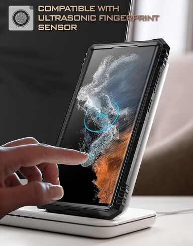 حافظة ثورة شعرية متوافقة مع هاتف Galaxy S22 Ultra 5G مقاس 6.8 بوصة، حافظة حماية متينة مقاومة للصدمات لكامل الجسم مع مسند، واقي شاشة مدمج يعمل مع معرف بصمة الإصبع، أسود in Kuwait