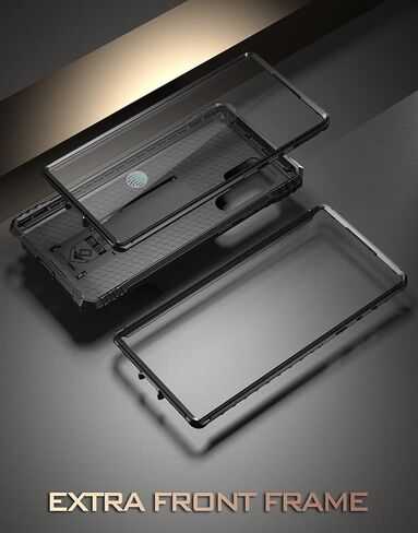 حافظة ثورة شعرية متوافقة مع هاتف Galaxy S22 Ultra 5G مقاس 6.8 بوصة، حافظة حماية متينة مقاومة للصدمات لكامل الجسم مع مسند، واقي شاشة مدمج يعمل مع معرف بصمة الإصبع، أسود in Kuwait