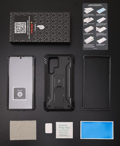 حافظة ثورة شعرية متوافقة مع هاتف Galaxy S22 Ultra 5G مقاس 6.8 بوصة، حافظة حماية متينة مقاومة للصدمات لكامل الجسم مع مسند، واقي شاشة مدمج يعمل مع معرف بصمة الإصبع، أسود in Kuwait