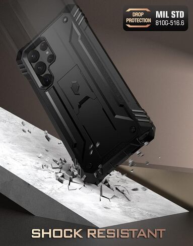 Poetic Revolution Case Compatible with Galaxy S22 Ultra 5G 6.8 inch, Full Body Rugged Shockproof Protective Cover Case with Kickstand, Built-in Screen Protector Work with Fingerprint ID, Black in Saudi Arabia