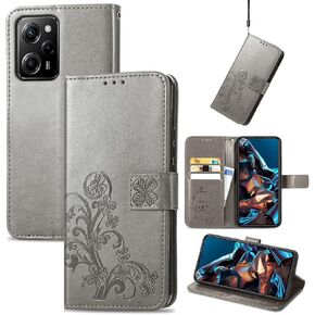 Wallet Phone Case for Xiaomi Poco X5 Pro, Case for Redmi Note 12 Pro 5G,Four Leaf Clover Pattern PU Leather Holster Case for Xiaomi Poco X5 Pro/Redmi Note 12 Pro 5G, SYC Purple