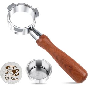 54mm Bottomless Portafilter-Removable Stainless Steel 3-Ear Portafilter - For Breville Barista Express (BES870) 878、875、840、Duo-Temp Pro Espresso Portafilter Replacement-Solid Wood Handle