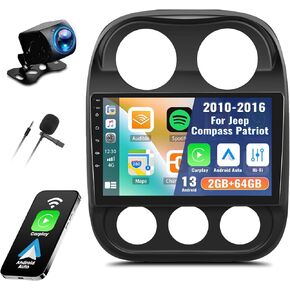 2G+64G Android 13 ستيريو سيارة لسيارة Jeep Compass Patriot 2010-2016 راديو لاسلكي Apple Carplay Android Auto GPS Navigation 10.1 بوصة شاشة لمس بلوتوث Hi-Fi Audio/WiFi/SWC/USB+كاميرا احتياطية وميكروفون in Kuwait