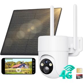LIWAN 4G LTE Cellular Solar Security Camera Wireless, No WiFi Security Camera Outdoor, Unlimited Data Plan, 2K Color Night Vision, 2-Way Talk, Human Detection, Built-in SIM Card and 32G Memory Card