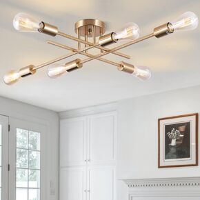 Sputnik Chandeliers, Modern Semi Flush Mount Ceiling Light with E26 Base, Mid Century Industrial Kitchen Farmhouse Light Fixtures for Bedroom Living Room (Black, Ceiling 4 Lights)