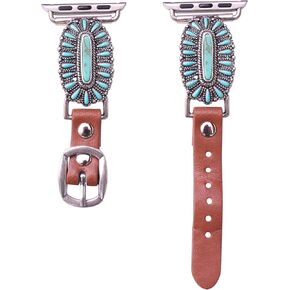 38mm, 40mm, 41mm compatible for Apple Watch Series 8,7,6,5,4, and SE Small Versions, Western Slim Faux Turquoise Genuine Leather Band No.12