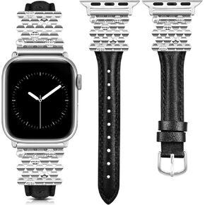 Wearlizer Leather Band Compatible with Apple Watch Bands Women 38/40/41/42/44/45/46/49mm, Dressy Fancy Designer Interlocking Hexagon Buckle Strap for iWatch Series 10/9/8/7/6/5/4/3/2/1/SE/Ultra 2