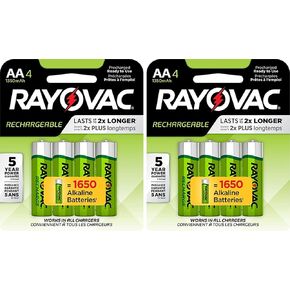 8 Rayovac AA Recharge Rechargeable 1350mAh NiMH Pre-Charged Batteries, (2 x 4 Packs) + Holders