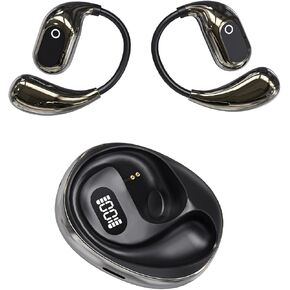 Open Ear Headphones Wireless Bluetooth 5.4, OWS Earphones Wireless Earbuds with Earhooks and Mic, IPX5 Waterproof, 64H Range, Out of Ear Earbuds for Sports Running Workout Driving (Black)