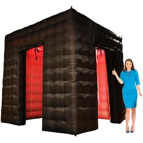Inflatable Photo Booth Enclosure，2 Doors Black 8.2x8.2x8.2Ft,Inflatable Photo Booth Built-in LED Light Strip and Blower for Party Wedding Event