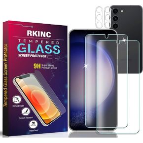 RKINC Screen Protector [2 + 2 Pack] for Samsung Galaxy S23, Tempered Glass Film Screen Protector Fingerprint Support & 2 Camera lens Protector [LifetimeWarranty][Anti-Scratch][Anti-Shatter]
