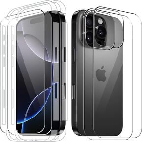 (2+2+2 حزمة) واقي شاشة iPhone 16 Pro Max، عبوتان واقي شاشة من الزجاج المقوى + عبوتان من الزجاج الخلفي المقوى + عبوتان من واقي شاشة TPU، مقاومة فائقة ودية - حماية شاملة بزاوية 360 درجة in Kuwait