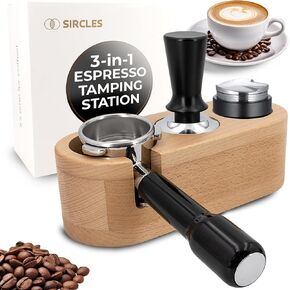 SIRCLES Large Espresso Knock box and Tamp Station 58mm - Premium 10-in-1 Coffee Knock box, Espresso Tamper Station, Distributer and Portafilter Holder - Espresso Organizer Station