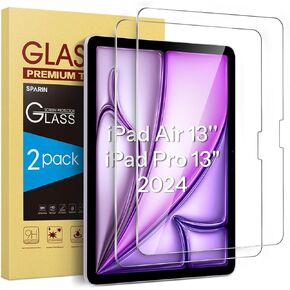 SPARIN Screen Protector for iPad Air 13 Inch M2 2024 (6th Generation)/iPad Pro 13 Inch M4, Case Friendly/2 Pack Tempered Glass for iPad Air 6th Gen/iPad Pro 7th Gen, Support Apple Pencil