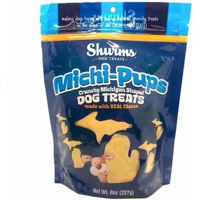 Michi-Pups Michigan Shaped Crunchy Dog Treats with Real Cheese, Made in USA, 8 oz Bag