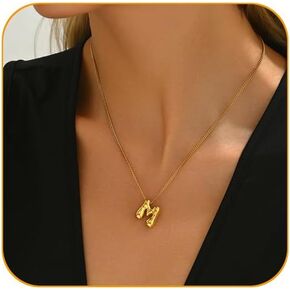 Ladies' Golden Bubble Letter Necklace 18K Gold Plated Bubble Gold Necklace Fashion Gift Jewelry Bubble Necklace Exquisite Titanium Steel Gold Necklace-M
