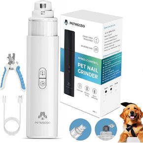 Dog Nail Grinder & Upgrade Professional with 3-Speed Adjustment Super-Quiet and Low-Vibration Pet Nail Trimmers with Forward and Reverse Functions - Safe Pause Button Wireless Type-C Charging （Dark）