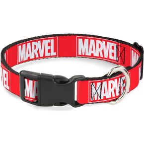 Dog Collar Plastic Clip Marvel Red Brick Logo Red White 11 to 17 Inches 1.0 Inch Wide