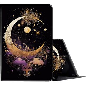 FUYOCWE for Fire HD 10 Tablet Case (13th Generation,2023 Release,10.1"), PU Leather Multi-Angle Folding Stand Smart Flip Cover for Amazon Kindle Fire HD 10 13th Gen-Gold Moon Star