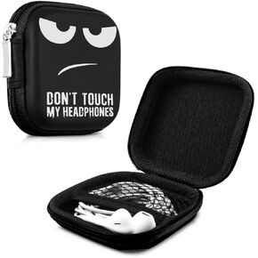 kwmobile Carrying Case for Earphones - Square Design with Zipper for in-Ear Headphones Earbuds - Grey/Black, Meow Cat