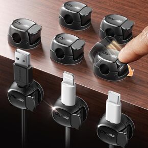 8Pack Cord Organizer [Dual Spring & Clasp] [Max Stability] Cable Clips, Chfeila Cord Holder, Desk Cable Management, Adhesive Wire Organizer for Home Office Desktop Nightstand Car Table Wall - Black