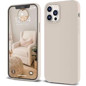 IceSword iPhone 12 Case and iPhone 12 Pro Case 6.1" (2020),Liquid Silicone Case Cover, Soft Microfiber Cloth,Matte Light Beige Tan Cream Warm Sand Pearl Cute,Gel Rubber Drop Protective 12/12P - Stone