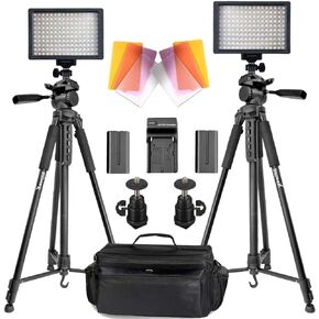 Professional LED Video Light Kit with 2X Ultimaxx 5600°K 160 LED Photo Light Panels, 2X 75in Professional Tripods, Large Carrying Case, Charger and 2X Batteries for YouTube Studio Shooting.