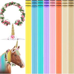 14 Pcs Horse Bling Accessory Clip in Hair Extensions for Mane and Tail Bling Pony Hair Tinsel with Unicorn Horn Headband and Flower Vine for Real Horses Western Bride Horse Lover (Multicolor)