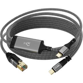 Ethernet to USB C Cable 10 FT, Type C to RJ45 Cord with USB-C Male 100W PD Fast Charging (PD Next to RJ45 Port), Ethernet and Charging Two in One, Gigabit, for MacBook Surfing Internet and Charging
