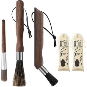 3PCS Professional Coffee Brush, Coffee Grinder Brush Set, Natural Boar Bristles Black Walnut Handle Espresso Machine Cleaning Tool, Coffee Cleaner Brushes Coffee Tool for Barista Home Kitchen
