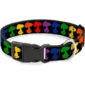 Peanuts Worldwide LLC Pet Collar, Dog Collar Plastic Buckle, Peanuts Snoopy Silhoutte Pose Black Rainbow Multi Color, 9.5 to 13 Inches 1.0 Inch Wide