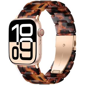 Light Resin Strap Compatible With Apple Watch band 38/40/41/42/44/45/46/49mm, Fashion and Durable Strap With Stainless Steel Buckle For iWatch Series 10/9/8/7/6/5/4/3/2/1/SE/Ultra/Ultra 2 in Kuwait