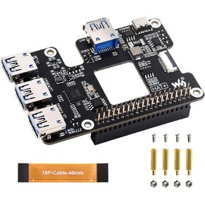 Waveshare PCIe to USB 3.2 Gen1 HAT for Raspberry Pi 5, PCIe to USB HUB, Extends The PCIe Interface to 4X High Speed USB 3.2 Gen1 Ports Driver-Free Plug and Play HAT + Standard