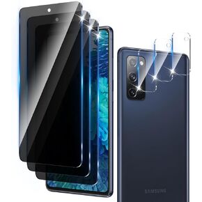 3+3 Pack Privacy Screen Protector Designed for Samsung Galaxy S20 FE With 3 Pack Camera Lens Protector,Full Coverage Anti-Spy Tempered Glass Film,9H Hardness,Bubble Free,Easy to Install