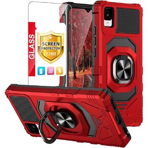 TJS for Alcatel TCL 30 Z T602DL Case, TCL 30 LE Case, with Tempered Glass Screen Protector, Metal Ring Magnetic Support Kickstand Heavy Duty Phone Case for TCL 30Z / TCL 30LE (Blue)
