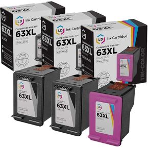 LD Products Remanufactured Ink Cartridge Replacement for HP 63XL High Yield (2 Black, 1 Color, 3-Pack) Compatible w HP 1110 1111 2131 2133 2134 3636 3638 4511 4512 4520 4522 4524 4526 4528 and More