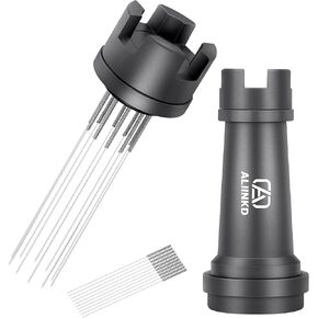 Coffee Distributor WDT Tool Espresso Distribution, 10pcs 304 Stainless 0.3mm Needles Espresso Coffee Stirrer, Full Aluminum Chess Shape Shell