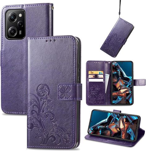 Wallet Phone Case for Xiaomi Poco X5 Pro, Case for Redmi Note 12 Pro 5G,Four Leaf Clover Pattern PU Leather Holster Case for Xiaomi Poco X5 Pro/Redmi Note 12 Pro 5G, SYC Purple in Saudi Arabia