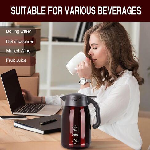 Thermal Coffee Carafe-71oz vacuum Coffee Carafe For Keeping Hot Liquids,Coffee Carafe,Thermal Stainless Steel, Coffee Carafes Press On Lid, Coffee Dispenser.(2.1l) Red in Saudi Arabia