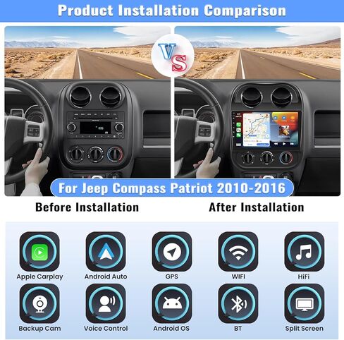 2G+64G Android 13 ستيريو سيارة لسيارة Jeep Compass Patriot 2010-2016 راديو لاسلكي Apple Carplay Android Auto GPS Navigation 10.1 بوصة شاشة لمس بلوتوث Hi-Fi Audio/WiFi/SWC/USB+كاميرا احتياطية وميكروفون in Kuwait