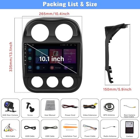 2G+64G Android 13 ستيريو سيارة لسيارة Jeep Compass Patriot 2010-2016 راديو لاسلكي Apple Carplay Android Auto GPS Navigation 10.1 بوصة شاشة لمس بلوتوث Hi-Fi Audio/WiFi/SWC/USB+كاميرا احتياطية وميكروفون in Kuwait
