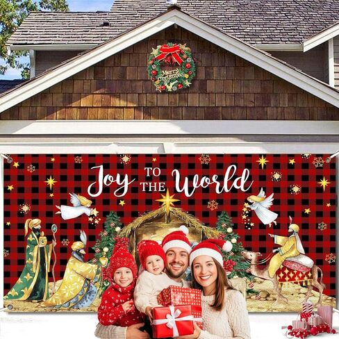 Christmas Nativity Garage Door Decoration Cover, Large Christmas Jesus Birthday Garage Door Banner Backdrop, Joy to The World Winter Holiday Supplies Party Background for Photo Decor 16X7FT in Saudi Arabia