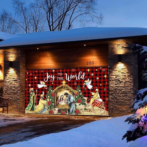 Christmas Nativity Garage Door Decoration Cover, Large Christmas Jesus Birthday Garage Door Banner Backdrop, Joy to The World Winter Holiday Supplies Party Background for Photo Decor 16X7FT in Saudi Arabia