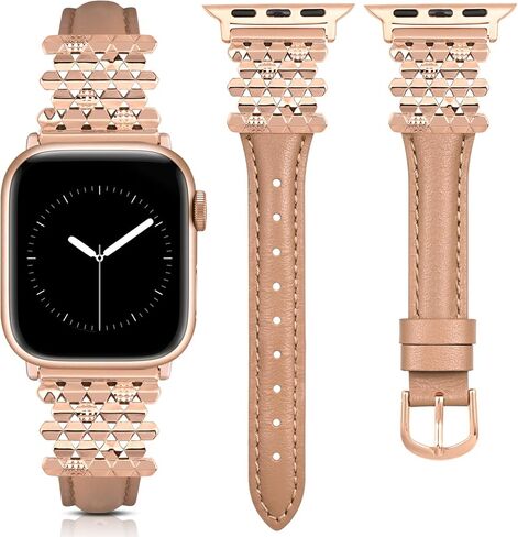 سوار جلدي من Wearlizer متوافق مع أحزمة ساعات Apple للنساء 38/40/41/42/44/45/46/49 مم، حزام بإبزيم سداسي متشابك بتصميم أنيق لسلسلة iWatch 10/9/8/7/6/5/4/3 /2/1/SE/ألترا 2 in Kuwait