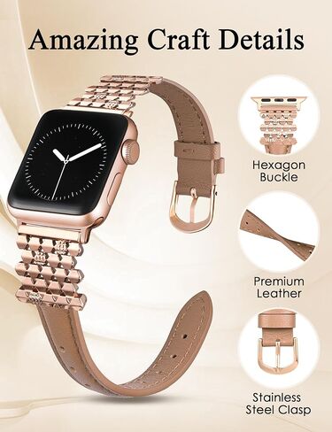 سوار جلدي من Wearlizer متوافق مع أحزمة ساعات Apple للنساء 38/40/41/42/44/45/46/49 مم، حزام بإبزيم سداسي متشابك بتصميم أنيق لسلسلة iWatch 10/9/8/7/6/5/4/3 /2/1/SE/ألترا 2 in Kuwait