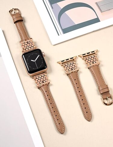 سوار جلدي من Wearlizer متوافق مع أحزمة ساعات Apple للنساء 38/40/41/42/44/45/46/49 مم، حزام بإبزيم سداسي متشابك بتصميم أنيق لسلسلة iWatch 10/9/8/7/6/5/4/3 /2/1/SE/ألترا 2 in Kuwait