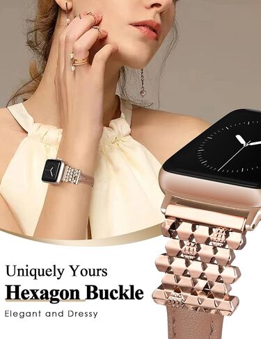 سوار جلدي من Wearlizer متوافق مع أحزمة ساعات Apple للنساء 38/40/41/42/44/45/46/49 مم، حزام بإبزيم سداسي متشابك بتصميم أنيق لسلسلة iWatch 10/9/8/7/6/5/4/3 /2/1/SE/ألترا 2 in Kuwait