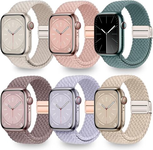 6 Pack Braided Stretchy Solo Loop Compatible with Apple Watch 46mm 45mm 44mm 41mm 40mm for Women Men Adjustable Magnetic Nylon Lightweight Elastic Strap for iWatch Ultra 2 SE Series 10 9 8 7 6 5 4 in Saudi Arabia