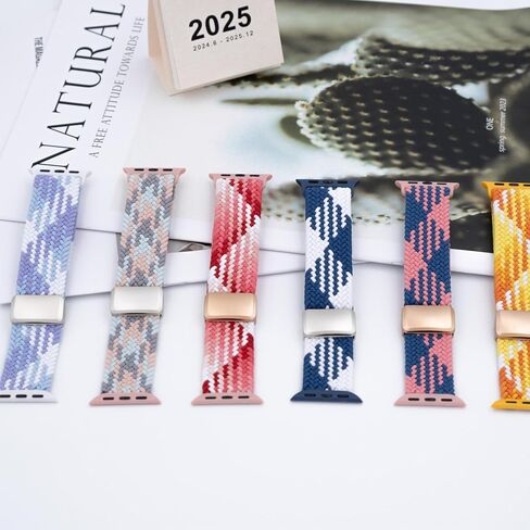 6 Pack Braided Stretchy Solo Loop Compatible with Apple Watch 46mm 45mm 44mm 41mm 40mm for Women Men Adjustable Magnetic Nylon Lightweight Elastic Strap for iWatch Ultra 2 SE Series 10 9 8 7 6 5 4 in Saudi Arabia