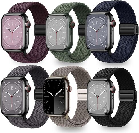 6 Pack Braided Stretchy Solo Loop Compatible with Apple Watch 46mm 45mm 44mm 41mm 40mm for Women Men Adjustable Magnetic Nylon Lightweight Elastic Strap for iWatch Ultra 2 SE Series 10 9 8 7 6 5 4 in Saudi Arabia